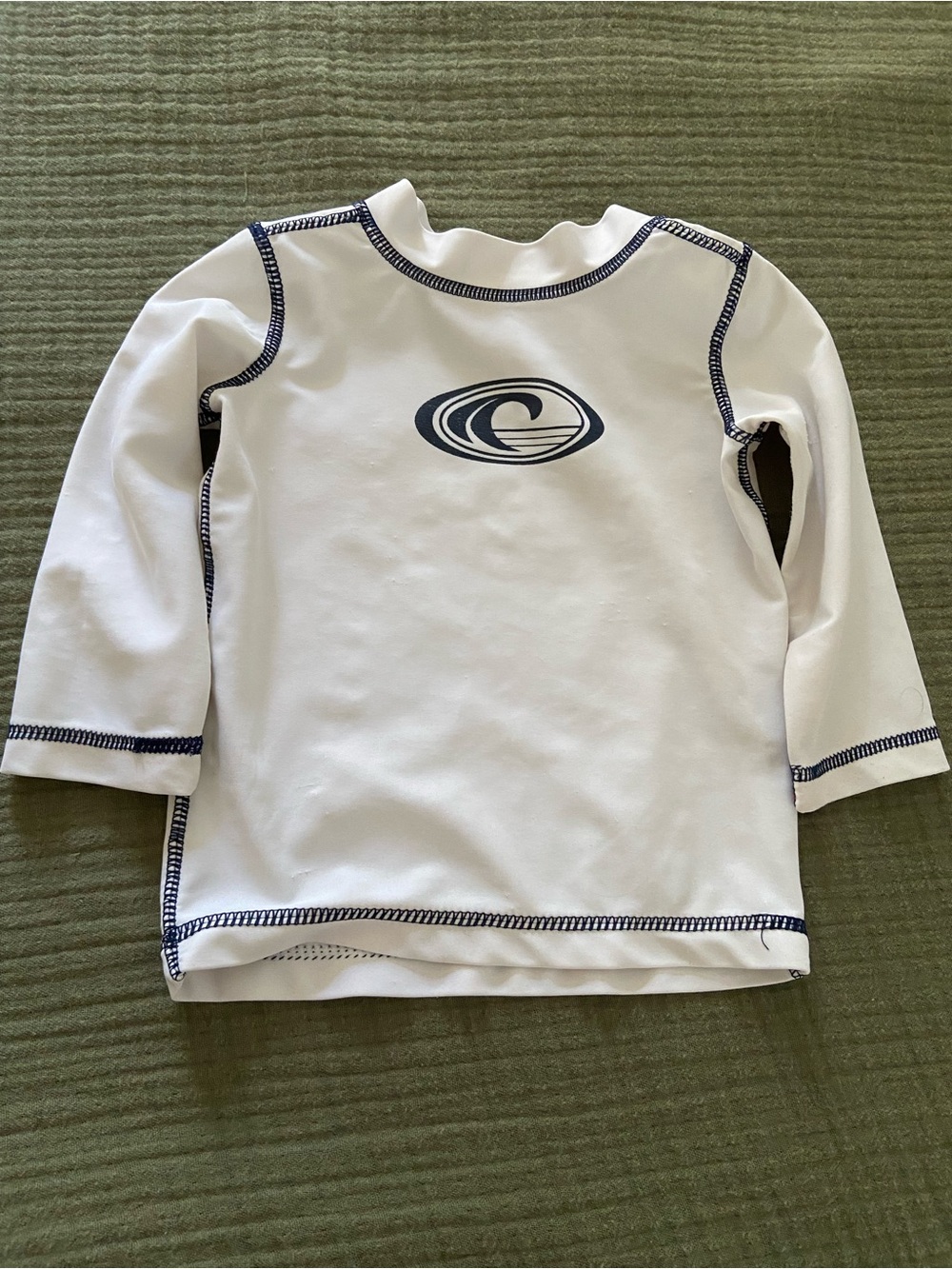 Kids White Rashguard Swim Shirt with Navy Trim